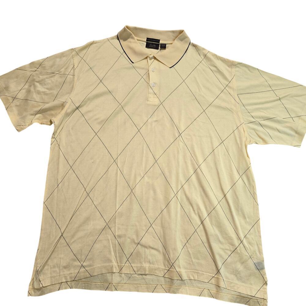 Tasso Elba Golf Men's Yellow Argyle Print Polo Shirt Double Mercerized Size XL
